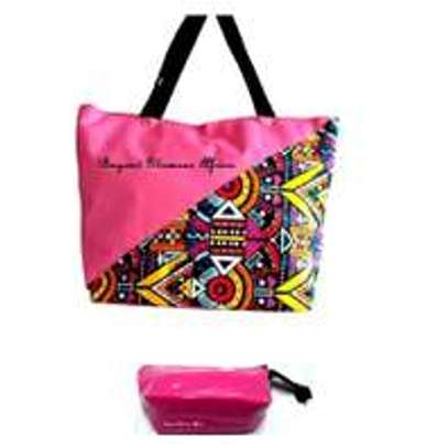 Womens Pink Ankara Canvas bag with pouch image 1