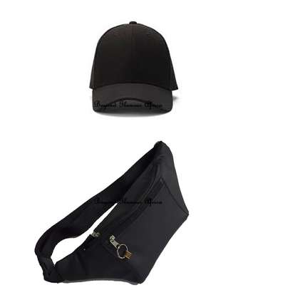Mens Black Leather waist bag with cap image 1