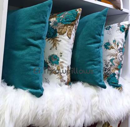 Floral and plain blue pillowcases image 1
