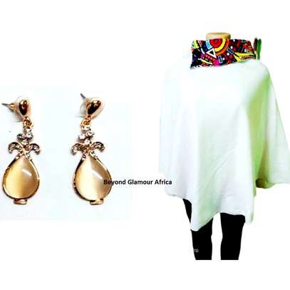 Womens Cream Ankara Poncho and dangle earrings image 5