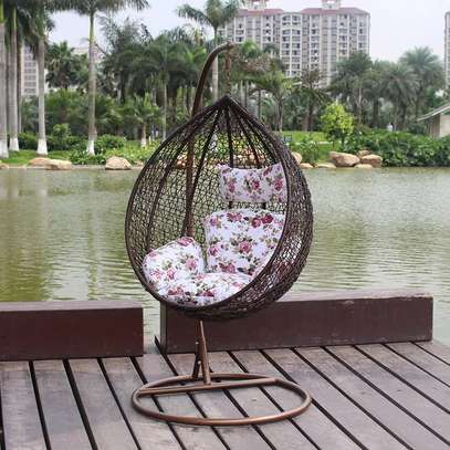 Hanging Egg Pod Chair with Stand | Rattan Wicker Swing image 3