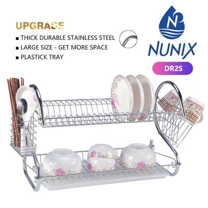 2 Tier Dish Rack Stainless Steel, With Drain Board image 1