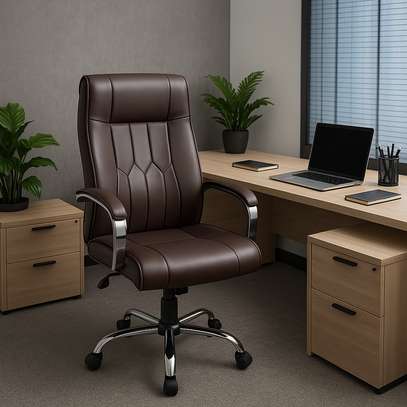 Executive Chairs : Brown Leather Ergonomic Office Chair image 3