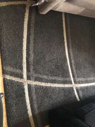 Black rectangle cotton carpet with grey stripes. 7*10 image 3