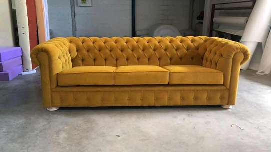 Latest yellow three seater chesterfield sofa set image 2