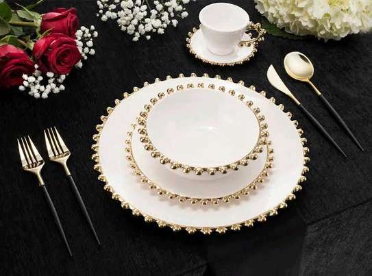 30pc nordic classic dinner set with gold rim. image 7