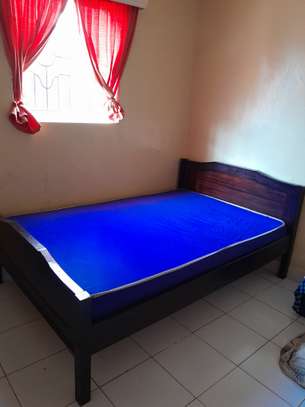 Wooden Bed Frame Double Size with Blue Mattress image 1