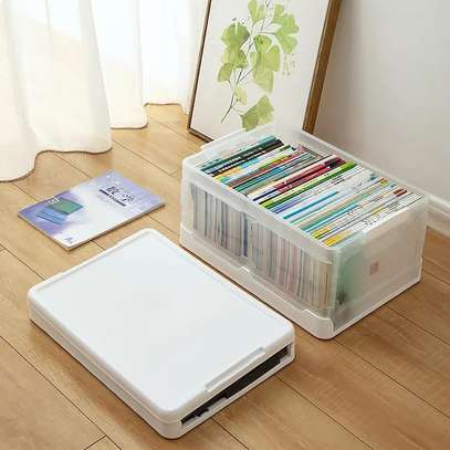 Foldable clear storage box  with lid home organizer image 3