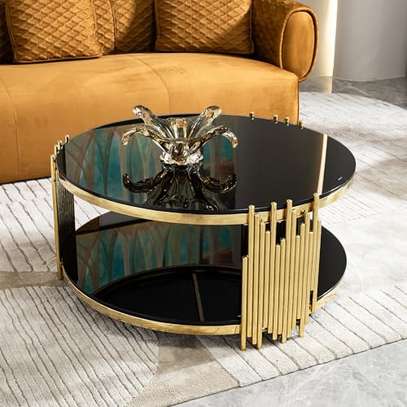 Round Black Gold Framed Coffee Table with Storage image 3