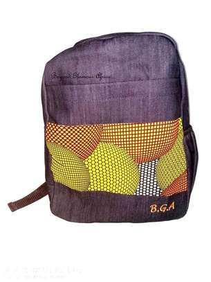 Mens and women Denim ankara backpack with watch image 2