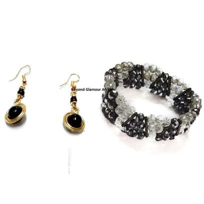 Womens Black and white crystal bracelet and earrings image 3