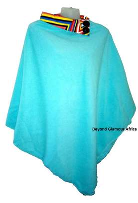 Womens Teal cotton poncho and dangle earrings image 1
