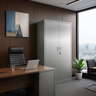 Office Cabinet: Two Lengthy Doors Gray Cabinet image 1