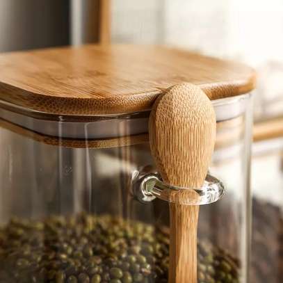 Glass jar with Bamboo lid & wooden spoon image 3
