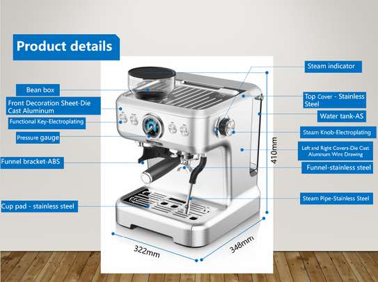 20 bar pressure coffee machine with grinder image 1