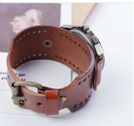 Mens Brown Leather Watch and gold ring image 1