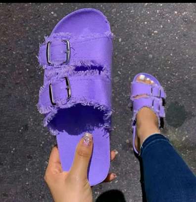 Anti Skid Double Buckle Rubber Flat Sandals Women Purple image 1