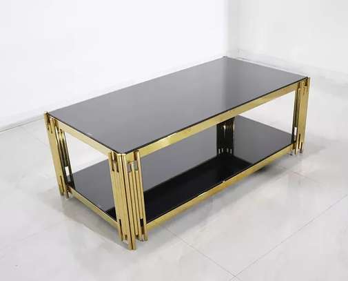 Black Metal With Top Golden Glass Table Coffee image 6