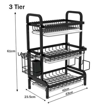 3 tier metallic dish rack with cutlery & board holders image 2