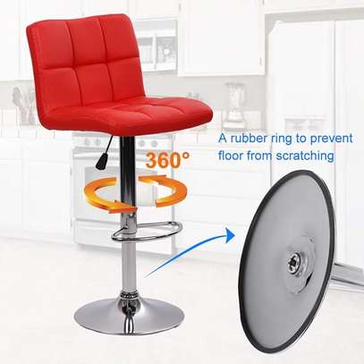 Red Velvet Leather Swivel Barstool with Backrest image 1