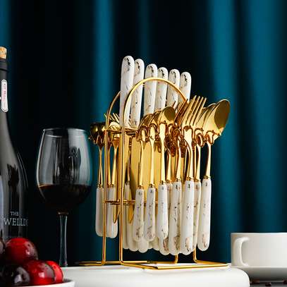 24pcs cutlery golden set with golden rack image 1