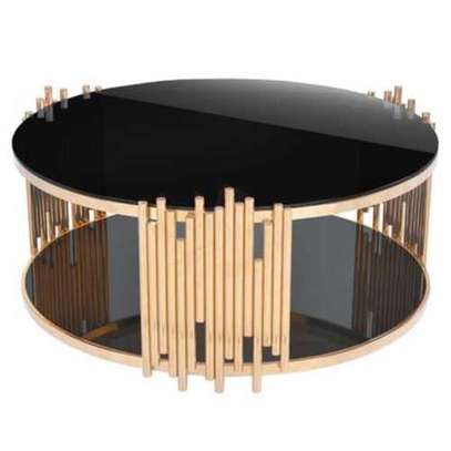 Round Black Gold Framed Coffee Table with Storage image 6
