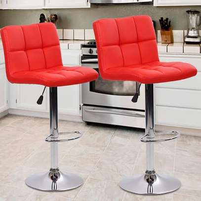 Red Velvet Leather Swivel Barstool with Backrest image 7