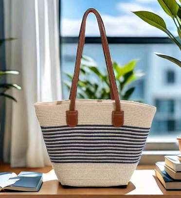 Papyrus Straw Woven Beach Bag image 5