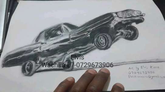 Size A4 Old-school car traditional art. image 3