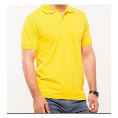 Fashion Heavy-duty Plain Cotton Polo T-shirt- Yellow image 2