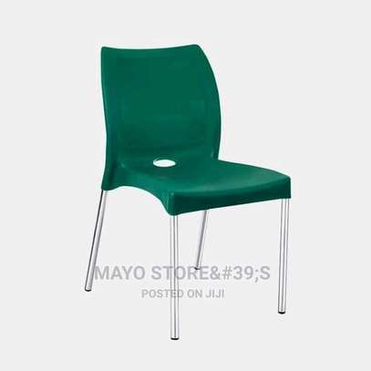 Stackable Plastic Chairs with Metallic Stands image 5