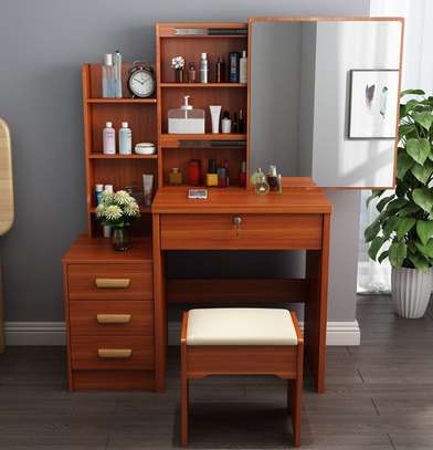 Brown Modern Dressing Table with LED Lighted Mirror image 4
