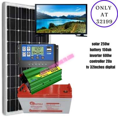 250w solar  fullkit mono with 32" Digital tv image 3