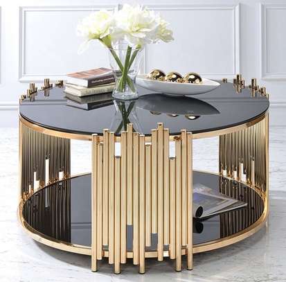 Coffee Table; Marble Round Golden Coffee Table image 2