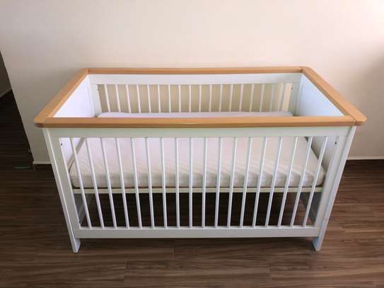 Kids cot bed with mattress, converts to bed image 3
