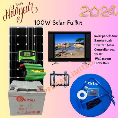 Solar fullkit 100watts with dstv dish image 1