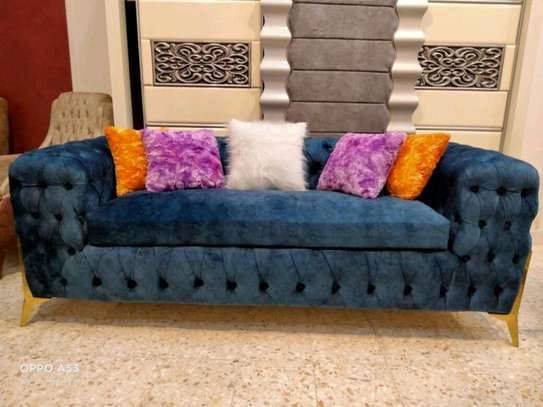 3 seater blue tufted Chester Sofa image 1