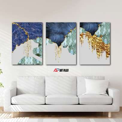 Blue abstract wall hanging (3 piece) image 2