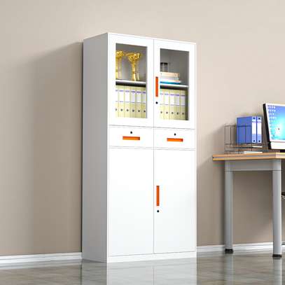 Steel Storage Cupboard with Glass Doors & 2 Drawers image 2