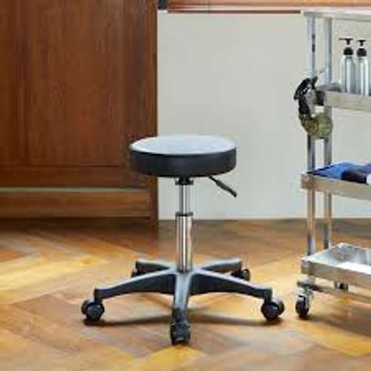 Black Leather-Metal Based Adjustable Round Backless Barstool image 2