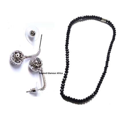 Womens Black Crystal Necklace and earrings image 1