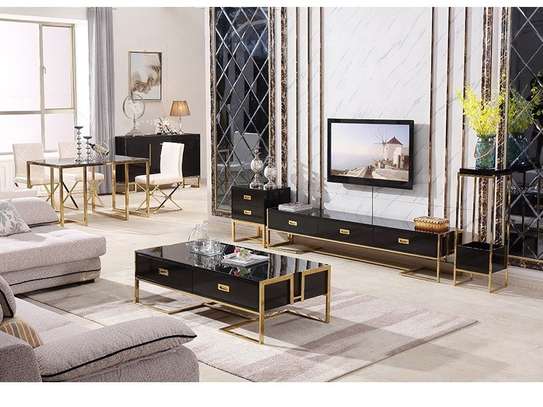 Modern Coffee & TV Table Set White Gold Frame image 3