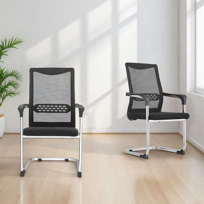 Office Chair: Cantilever Black Mesh Chair with Armrest image 4