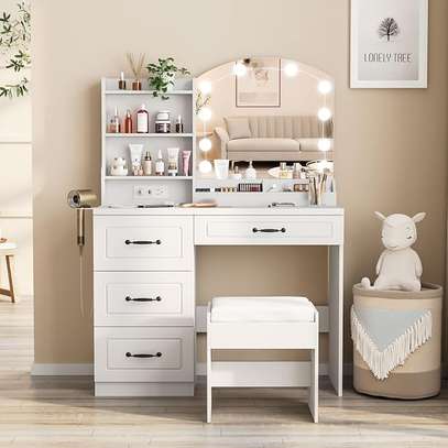 Modern Makeup Vanity Desk with Light and Stool image 4