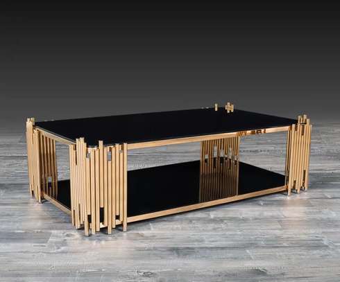 Black Metal With Top Golden Glass Table Coffee image 10