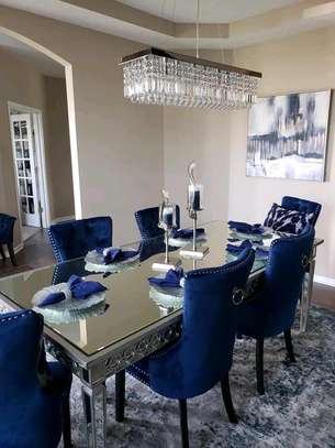 Modern Six seater mirrored dining table set image 1