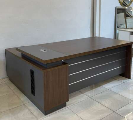 Solid Wood Executive L-Shaped Office Desk with Drawer image 5