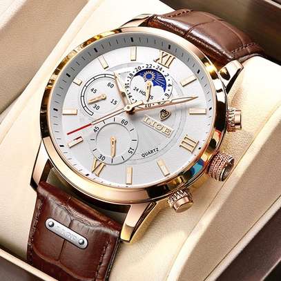 LIGE 8932 Moon Phase Sports Men Leather Watch image 3