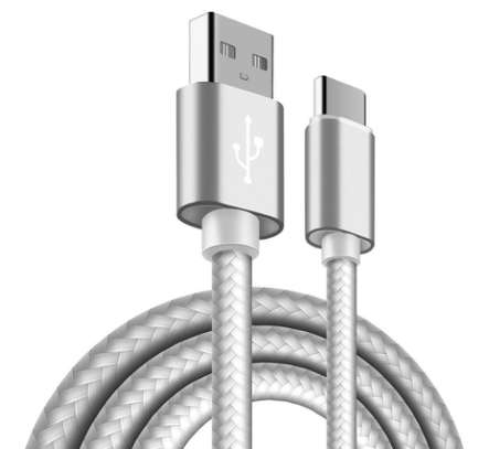 Silver Braided Type C Fast Phone Charger & Sync Data Cord 1M image 1