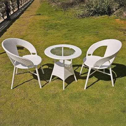 White Outdoor Rattan Dining Set image 2